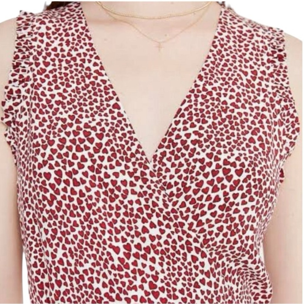 Anine Bing Leah Silk Heart Print White & Red True Wrap Midi Dress Women’s Large - Picture 3 of 14